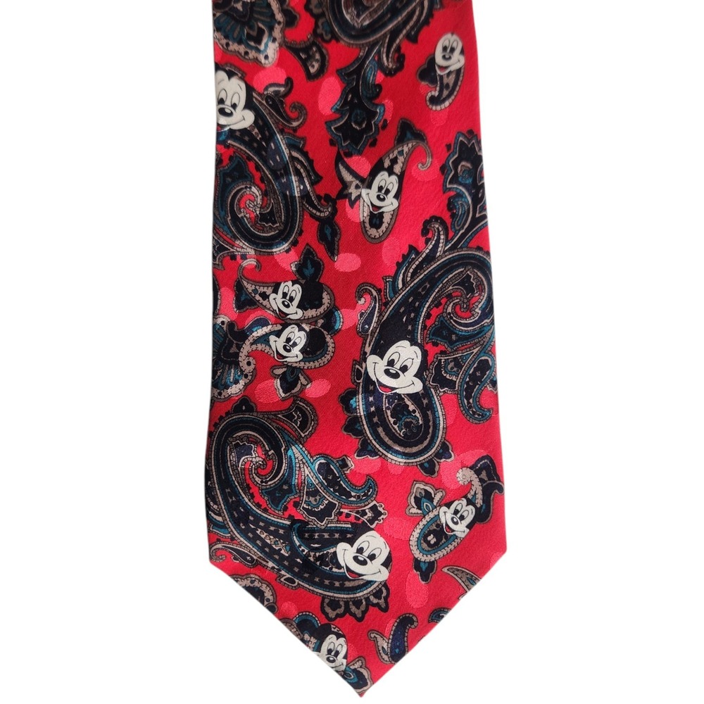 Mickey Inc. Tie Red Paisley 100% Silk Vintage Mickey Mouse Disney